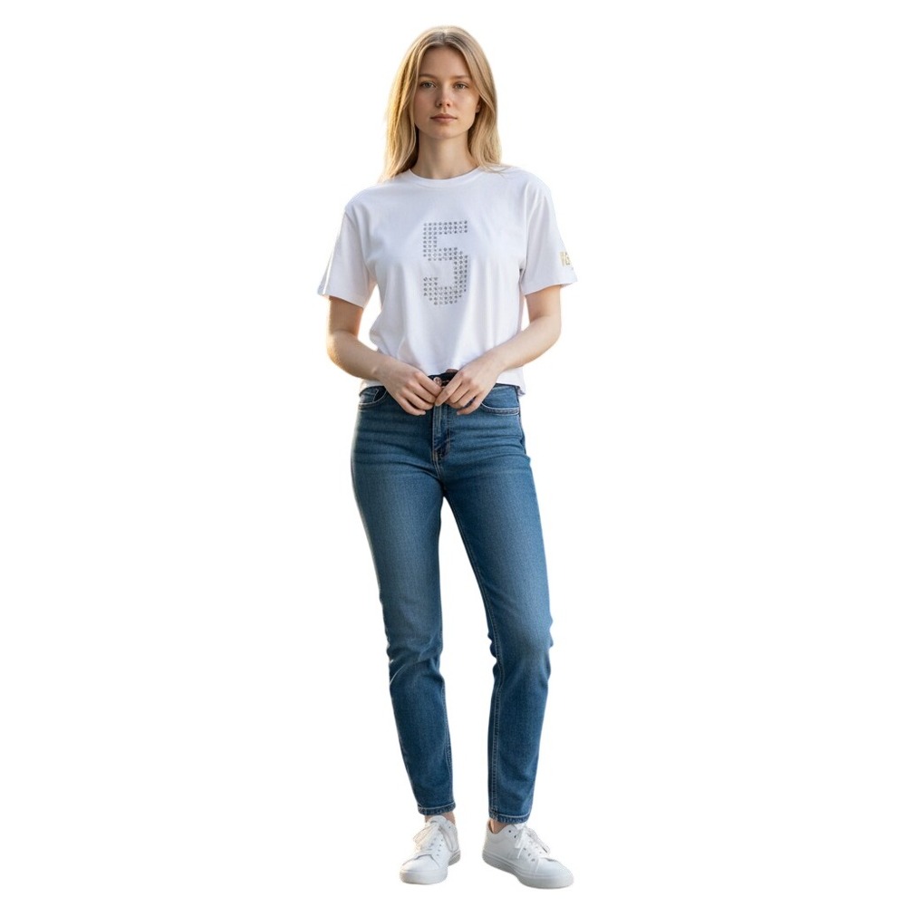 Reebok Women White Cropped Basketball Graphic Tee Star Number 5 RVW261TE02008 M